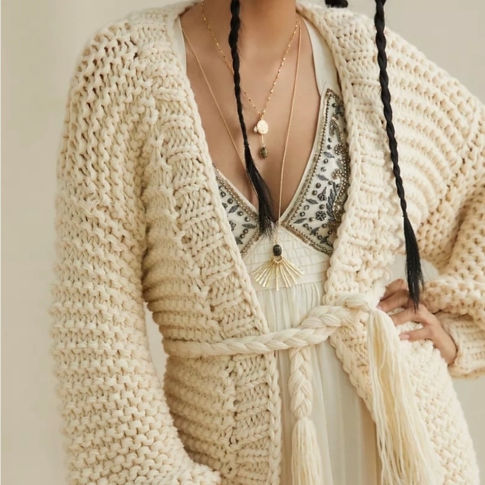 NWOT Anthropologie Cozy Cardigan + Removable Belt-ivory